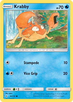 Common Pokémon card Krabby 46/214 from Unbroken Bonds expansion