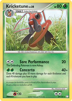 Rare Pokémon card Kricketune 27/123 from Mysterious Treasures expansion