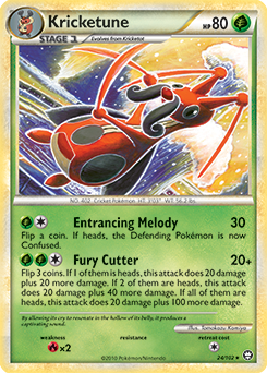 Rare Pokémon card Kricketune 24/102 from Triumphant expansion