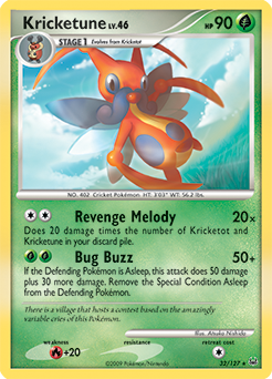 Rare Pokémon card Kricketune 32/127 from Platinuim expansion