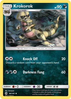 Uncommon Pokémon card Krokorok 84/149 from Sun & Moon expansion