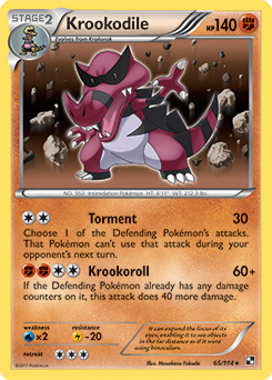 Rare holo Pokémon card Krookodile 65/114 from Black & White expansion