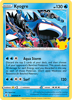 Rare Pokémon card Kyogre 3/25 from Celebrations expansion