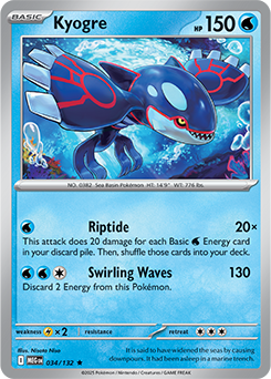 Rare Pokémon card Kyogre 34/132 from Mega Evolution expansion