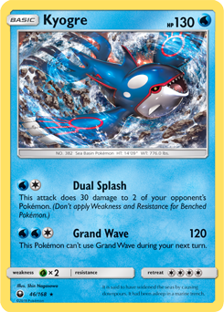Rare holo Pokémon card Kyogre 46/168 from Celestial Storm expansion