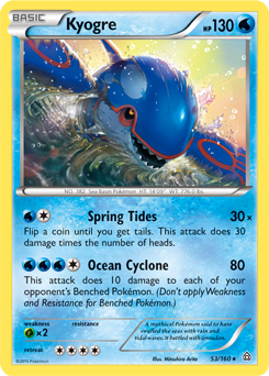 Rare Pokémon card Kyogre 53/160 from Primal Clash expansion