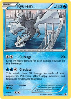 Rare holo Pokémon card Kyurem 43/113 from Legendary Treasures expansion