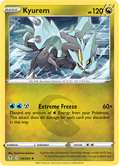 Rare Holo Pokémon card Kyurem 116/203 from Evolving Skies expansion