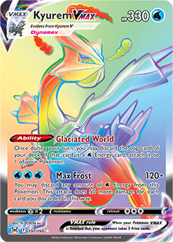 Rainbow VMAX Pokémon card Kyurem VMAX 197/196 from Lost Origin expansion