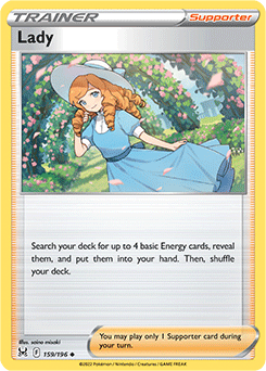 Uncommon Pokémon card Lady 159/196 from Lost Origin expansion