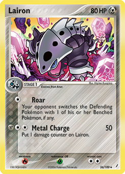Uncommon Pokémon card Lairon 36/100 from Ex Crystal Guardians expansion