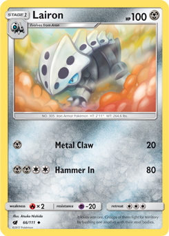 Uncommon Pokémon card Lairon 66/111 from Crimson Invasion expansion