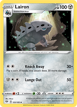 Uncommon Pokémon card Lairon 122/189 from Darkness Ablaze expansion