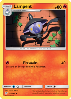 Uncommon Pokémon card Lampent 29/236 from Unified Minds expansion