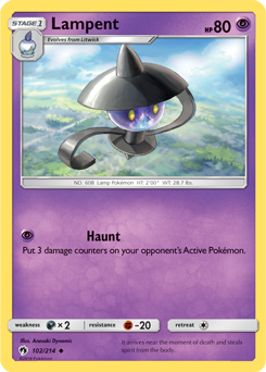 Uncommon Pokémon card Lampent 102/214 from Lost Thunder expansion