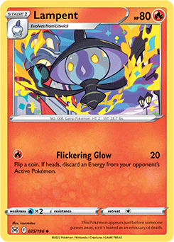 Uncommon Pokémon card Lampent 025/196 from Lost Origin expansion