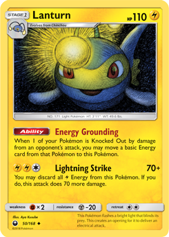Uncommon Pokémon card Lanturn 50/168 from Celestial Storm expansion