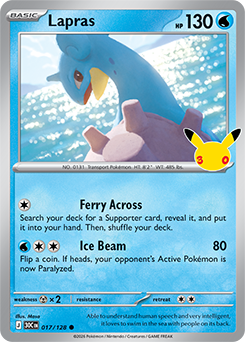 Common Pokémon card Lapras 017/128 from 30th Celebration expansion