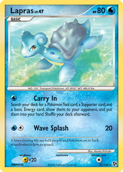 Rare Pokémon card Lapras 21/106 from Great Encounters expansion