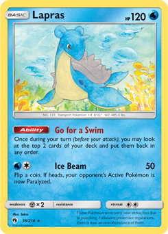 Rare Pokémon card Lapras 56/214 from Lost Thunder expansion