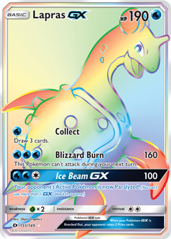 Secret Rainbow GX Pokémon card Lapras GX 151/149 from Sun & Moon expansion