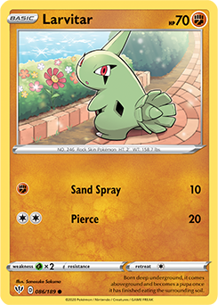 Common Pokémon card Lar Vitar 86/189 from Darkness Ablaze expansion