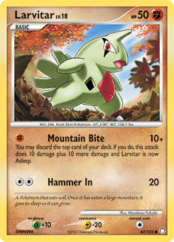 Common Pokémon card Larvitar 87/123 from Mysterious Treasures expansion