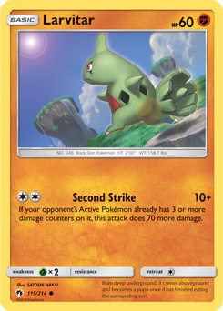 Common Pokémon card Larvitar 115/214 from Lost Thunder expansion
