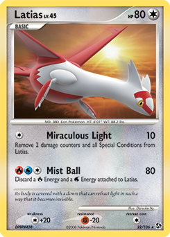 Rare Pokémon card Latias 22/106 from Great Encounters expansion