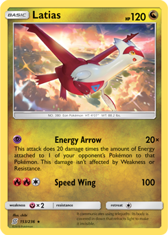 Rare Pokémon card Latias 153/236 from Unified Minds expansion