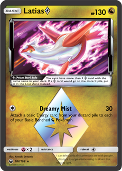 Prism Star Pokémon card Latias 107/168 from Celestial Storm expansion