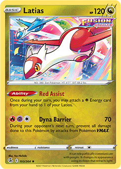 Rare Pokémon card Latias 193/264 from Fusion Strike expansion