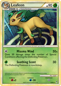 Rare holo Pokémon card Leafeon 13/95 from Call of Legends expansion