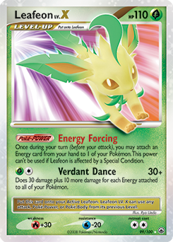 Lv. X Pokémon card Leafeon LV.X 99/100 from Majestic Dawn expansion