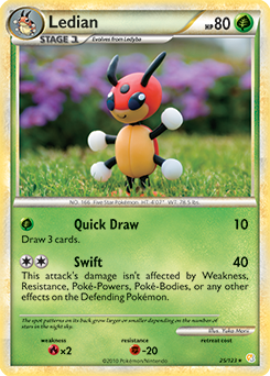 Rare Pokémon card Ledian 25/123 from HeartGold SoulSilver expansion