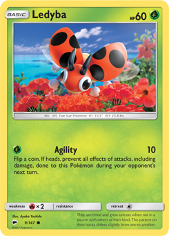 Common Pokémon card Ledyba 9/147 from Burning Shadows expansion
