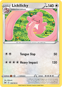 Uncommon Pokémon card Lickilicky 139/196 from Lost Origin expansion