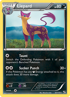 Rare Pokémon card Liepard 67/114 from Black & White expansion