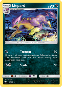 Uncommon Pokémon card Liepard 49/73 from Shining Legends expansion