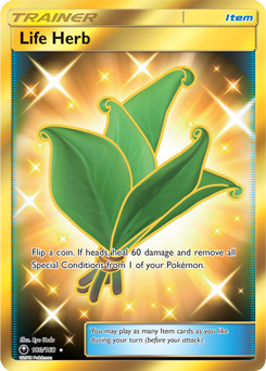 Secret Gold Pokémon card Life Herb 180/168 from Celestial Storm expansion