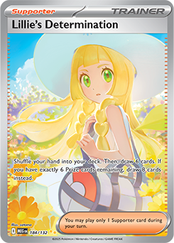 Special illustration rare Pokémon card Lillie's Determination 184/132 from Mega Evolution expansion