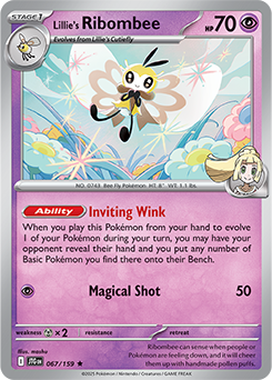 Rare Pokémon card Lillie's Ribombee 67/159 from Journey Together expansion