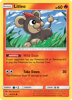 Common Pokémon card Litleo 50/214 from Lost Thunder expansion