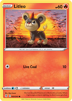 Common Pokémon card Litleo 22/203 from Evolving Skies expansion