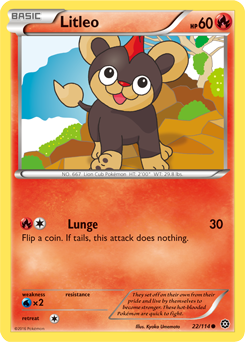 Common Pokémon card Litleo 22/114 from Steam Siege expansion