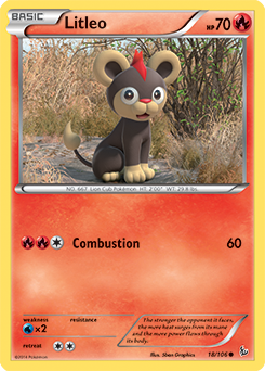 Common Pokémon card Litleo 18/106 from Flashfire expansion