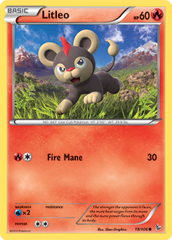 Common Pokémon card Litleo 19/106 from Flashfire expansion