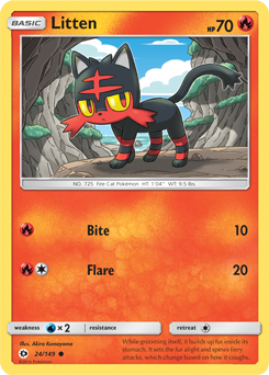 Common Pokémon card Litten 24/149 from Sun & Moon expansion