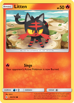 Common Pokémon card Litten 26/214 from Unbroken Bonds expansion