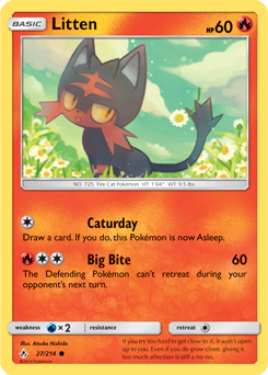 Common Pokémon card Litten 27/214 from Unbroken Bonds expansion